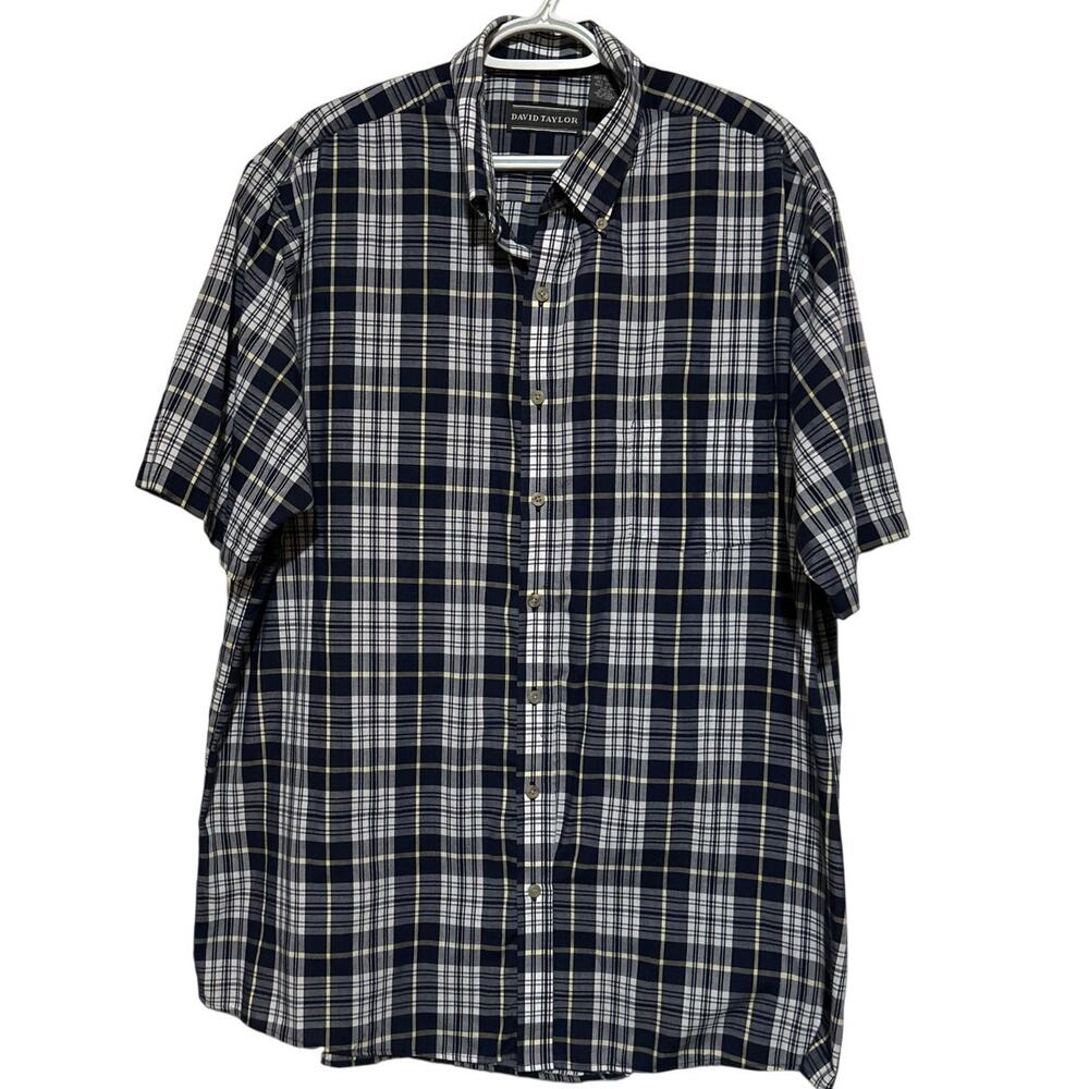 David Taylor Men's Blue Yellow White Short Sleeve Button Down Shirt Size XLT‎
